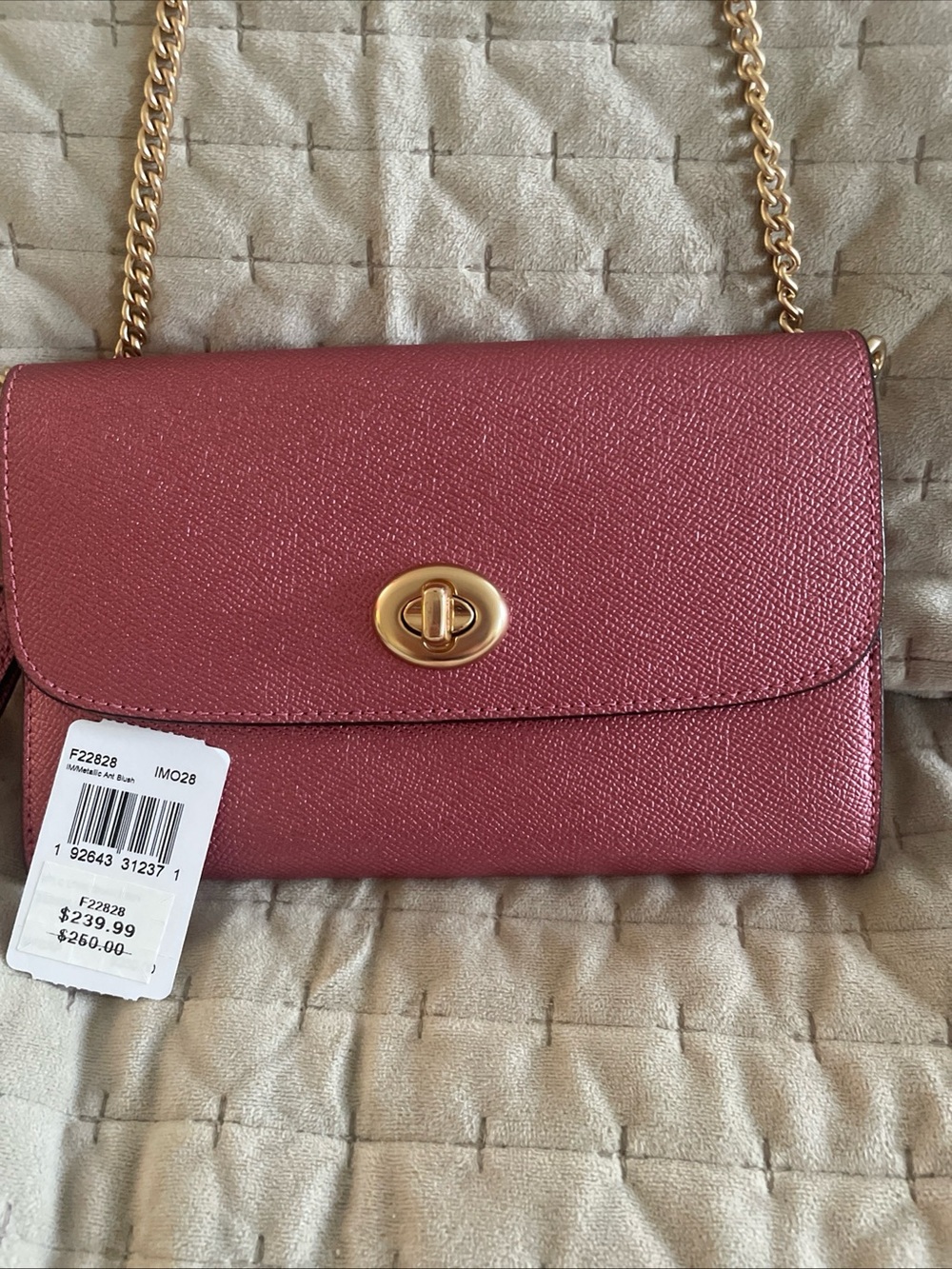 Coach Metallic Rose Crossbody with Gold Turn-Lock and Chain